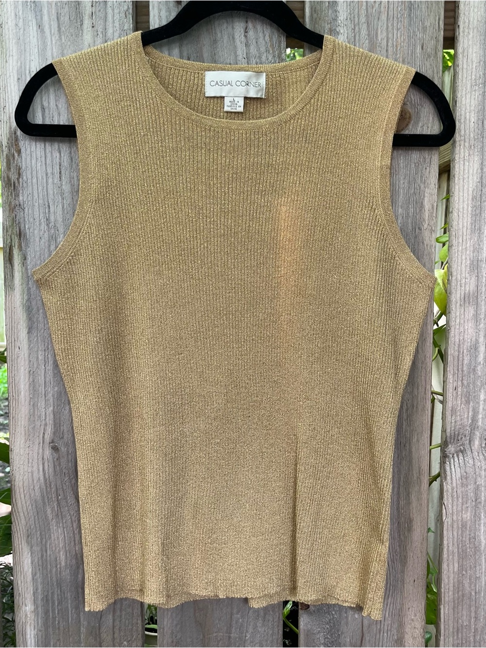 Casual Corner Women's Metallic Gold Sleeveless Silk Top | Women's L